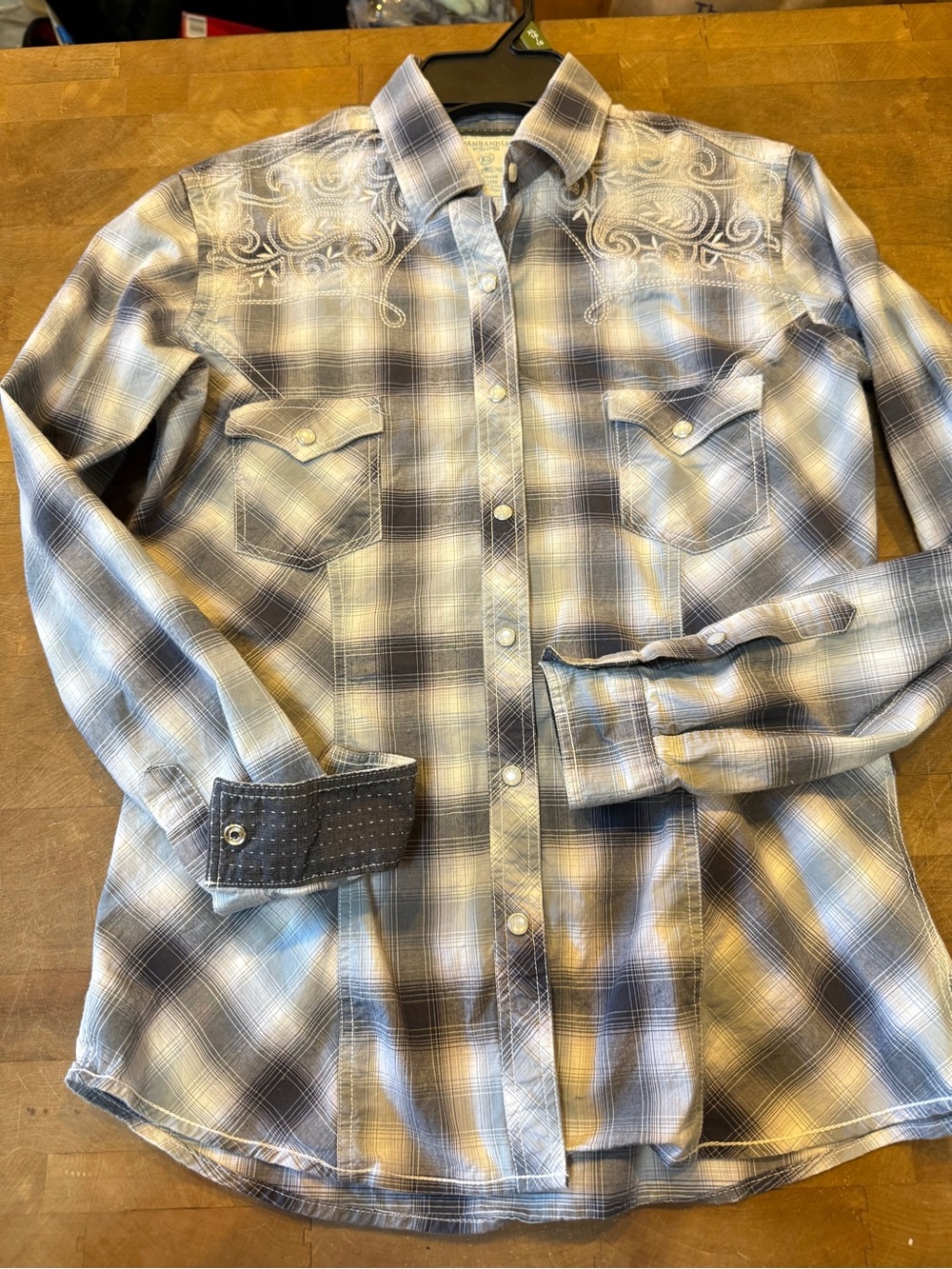 Women’s Panhandle Embroidered Plaid Button-Down Pearl Snap Shirt Sz XS